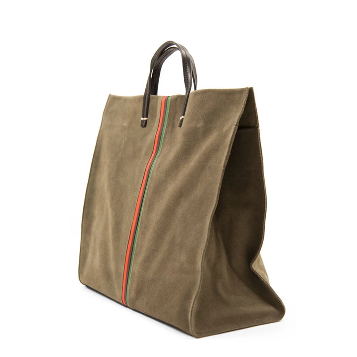 Clare V. - Simple Tote in Army Suede w/ Iris, Fern & Lipstick Italian Nappa Mini Stripes