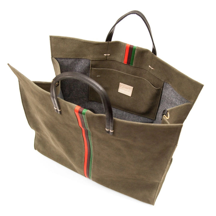 Clare V. - Simple Tote in Army Suede w/ Iris, Fern & Lipstick Italian Nappa Mini Stripes