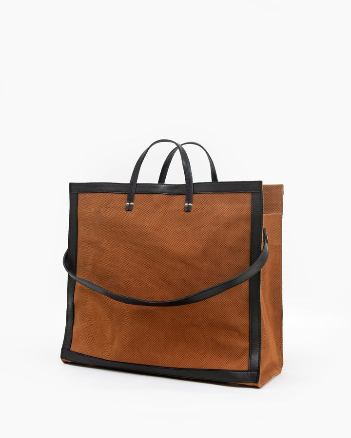 Clare V. - Simple Tote in Cognac Perf Suede w/ Black Neptune Border