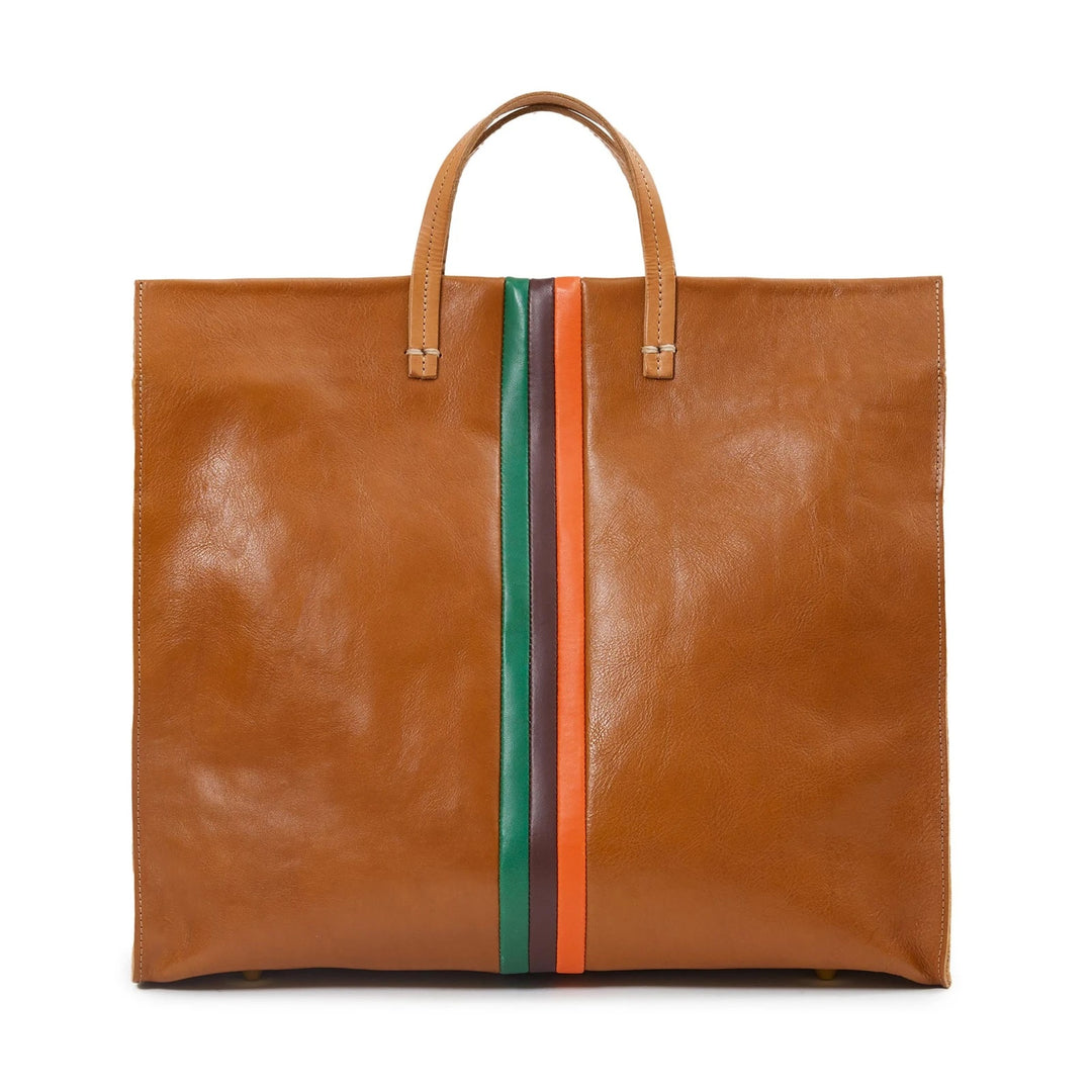 Clare V. - Simple Tote in Miel Rustic w/ Fern, Plum & Lipstick Italian Nappa Desert Stripes