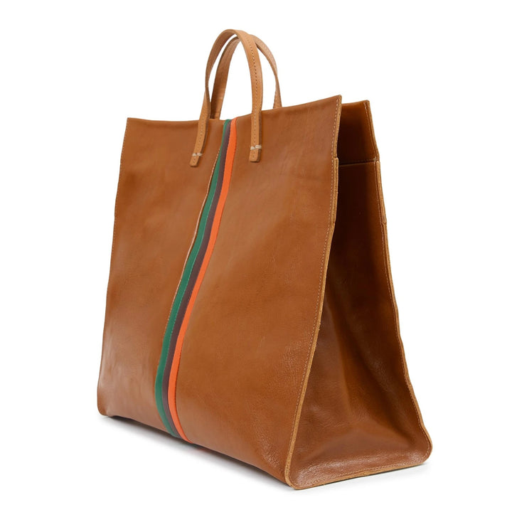 Clare V. - Simple Tote in Miel Rustic w/ Fern, Plum & Lipstick Italian Nappa Desert Stripes