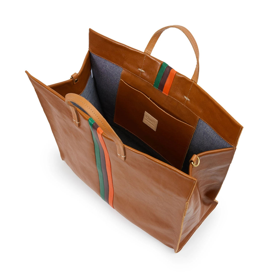Clare V. - Simple Tote in Miel Rustic w/ Fern, Plum & Lipstick Italian Nappa Desert Stripes