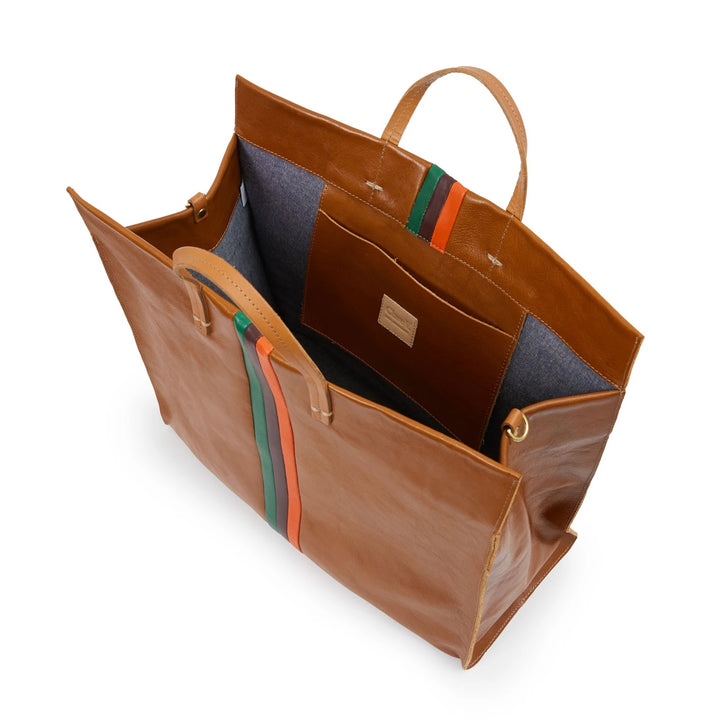 Clare V. - Simple Tote in Miel Rustic w/ Fern, Plum & Lipstick Italian Nappa Desert Stripes