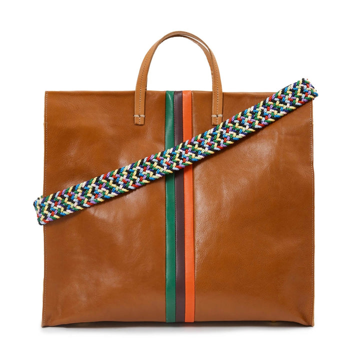 Clare V. - Simple Tote in Miel Rustic w/ Fern, Plum & Lipstick Italian Nappa Desert Stripes