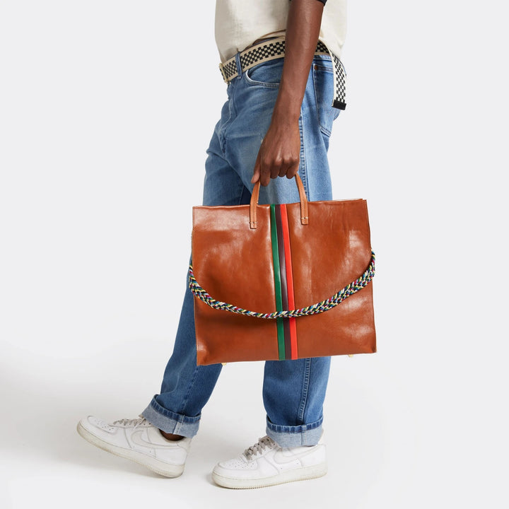 Clare V. - Simple Tote in Miel Rustic w/ Fern, Plum & Lipstick Italian Nappa Desert Stripes