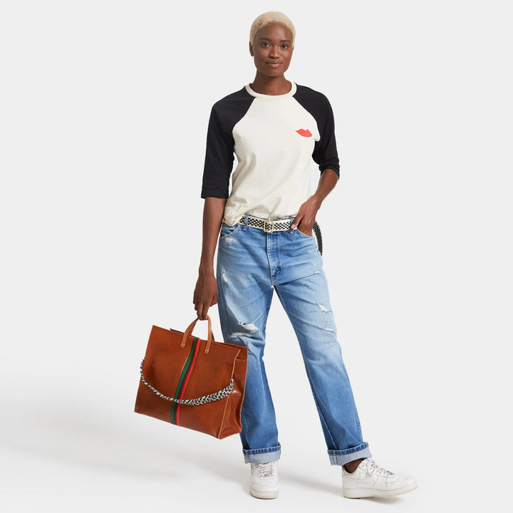 Clare V. - Simple Tote in Miel Rustic w/ Fern, Plum & Lipstick Italian Nappa Desert Stripes