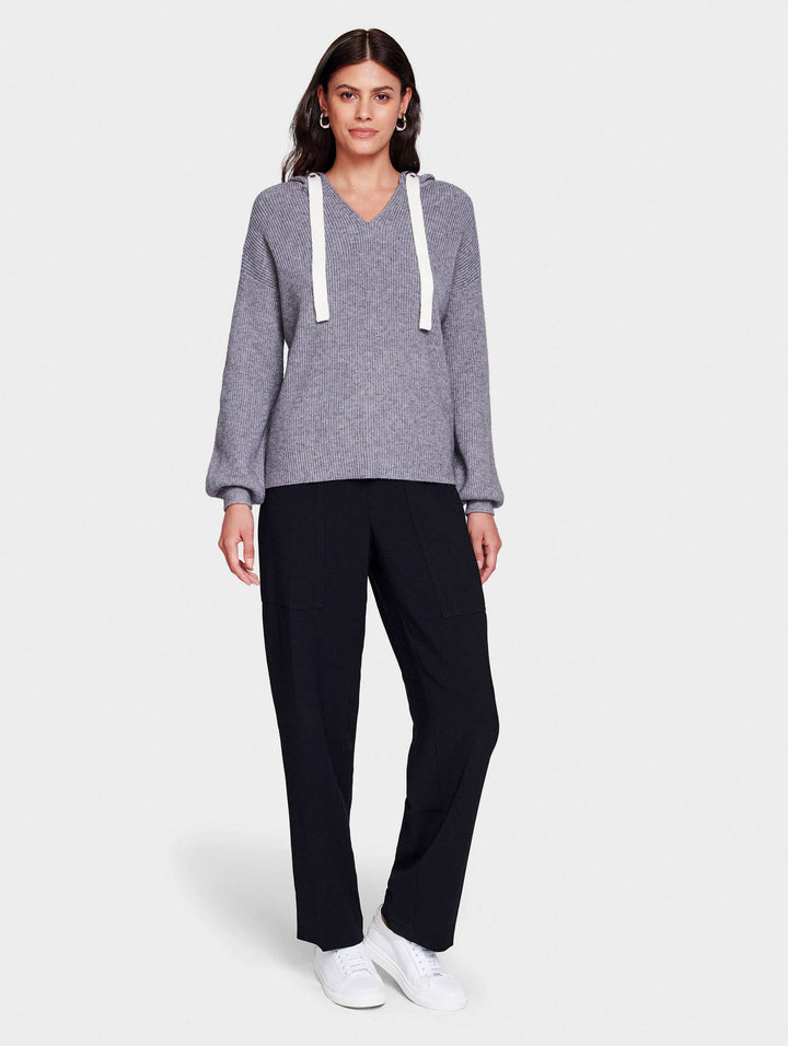 White + Warren - Relaxed Rib Hoodie Sweater in Gravel/Ivory