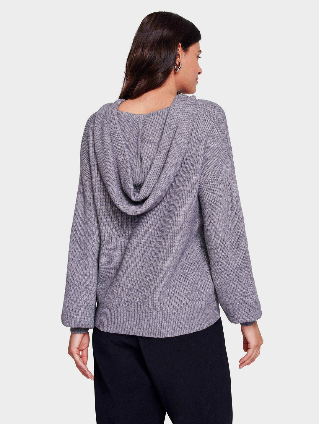 White + Warren - Relaxed Rib Hoodie Sweater in Gravel/Ivory