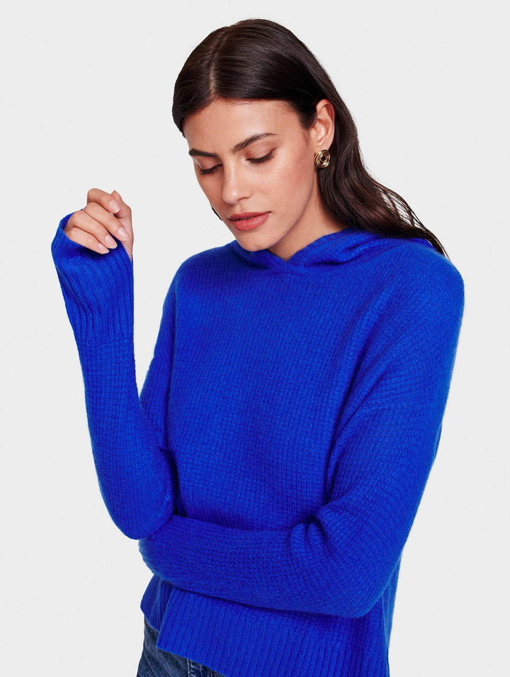 White + Warren - Oversized Waffle Hoodie in Pisces Blue Heather
