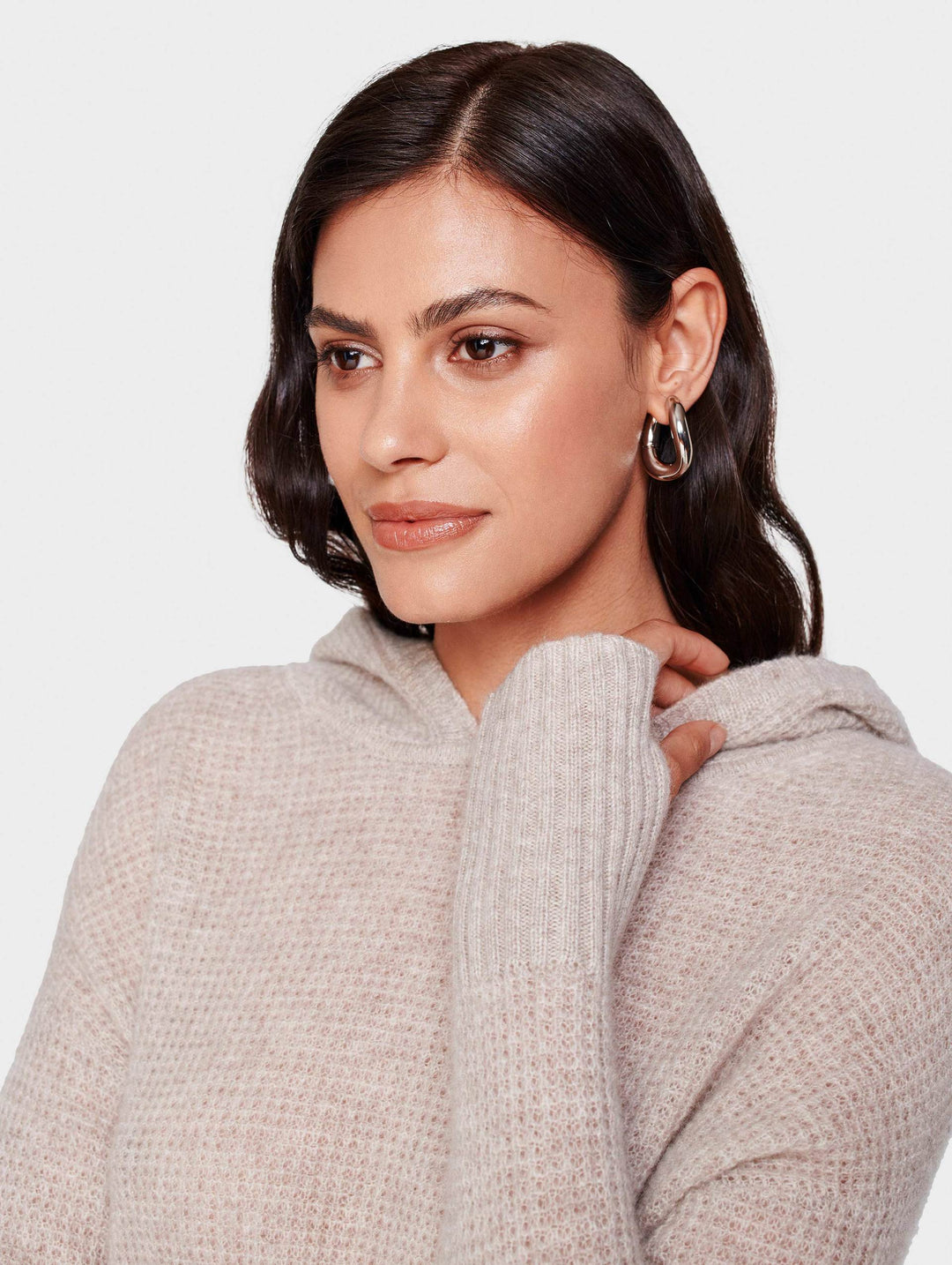 White + Warren - Oversized Waffle Hoodie in Sand Whisp
