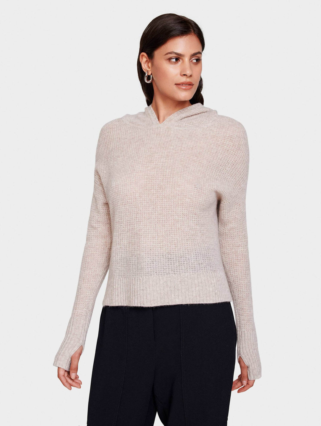 White + Warren - Oversized Waffle Hoodie in Sand Whisp
