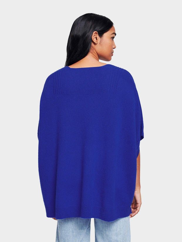 White + Warren - Rib Trim Poncho in Casa Blue