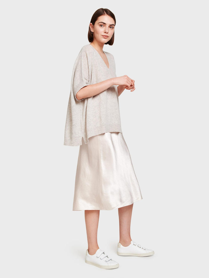 White + Warren - Rib Trim Poncho in Misty Grey Heather