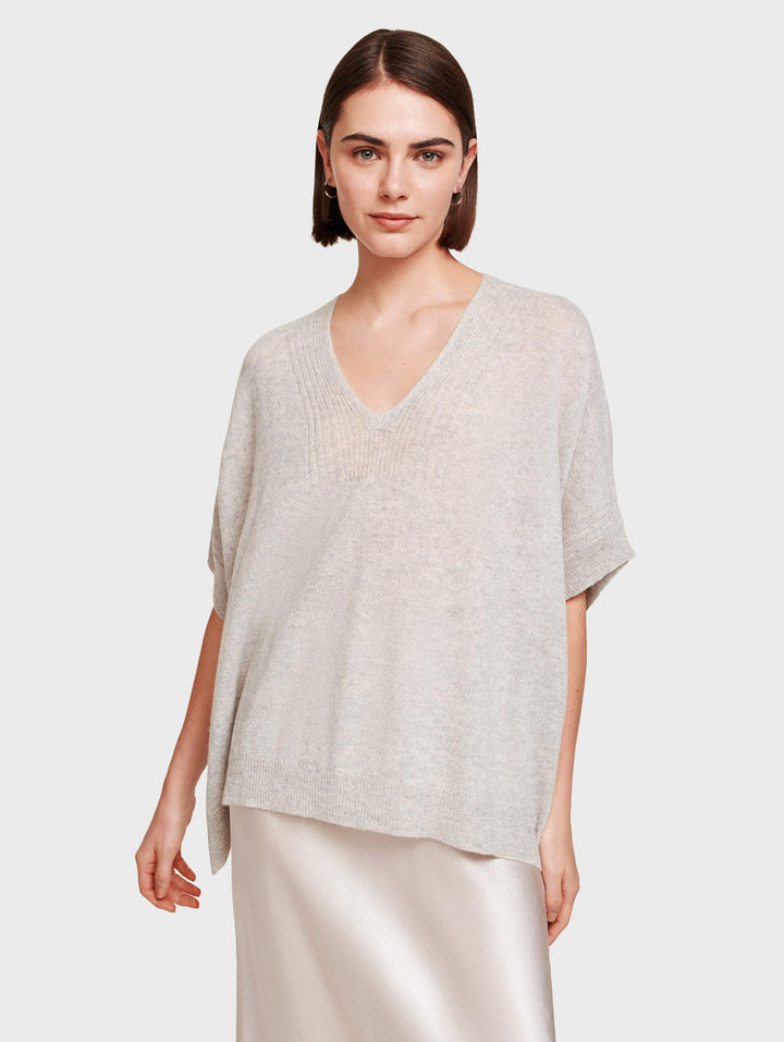 White + Warren - Rib Trim Poncho in Misty Grey Heather