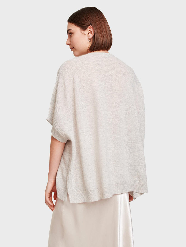 White + Warren - Rib Trim Poncho in Misty Grey Heather