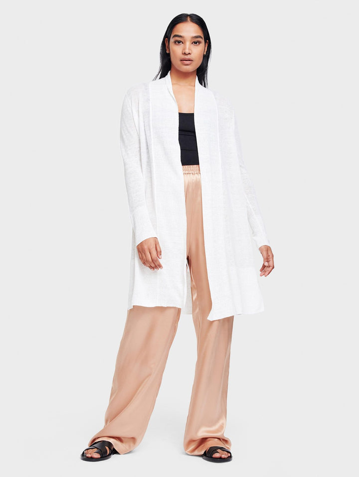 White + Warren - Long Open Cardigan in White