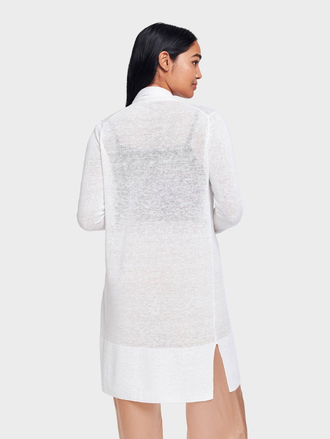 White + Warren - Long Open Cardigan in White