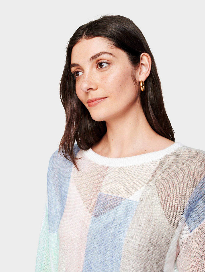 White + Warren - Patchwork Crewneck Sweater in Pastel Combo