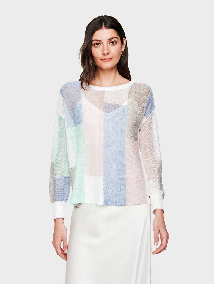 White + Warren - Patchwork Crewneck Sweater in Pastel Combo Default