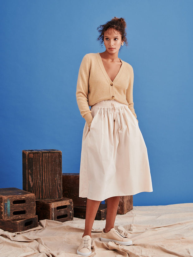 White + Warren - V Neck Cardigan in Warm Sand Heather