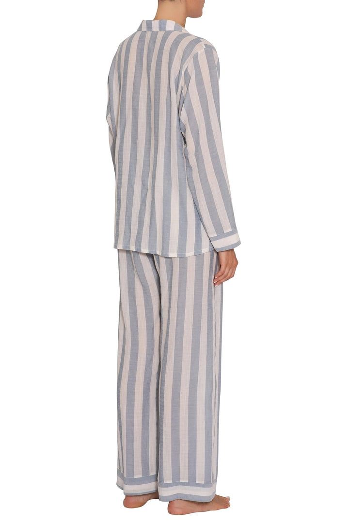 Eberjey - Umbrella Stripes Woven Long PJ Set in Sky Blue/Cloud