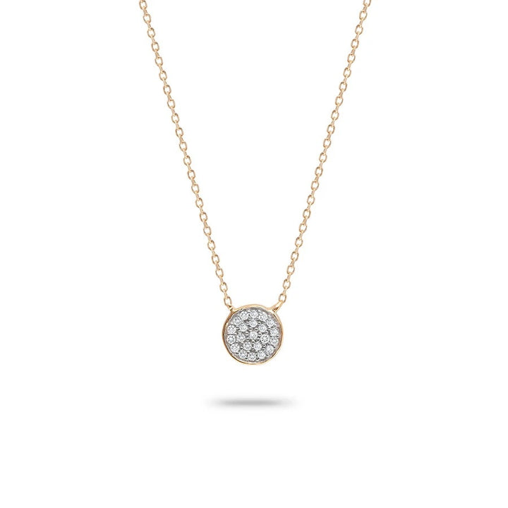 Adina - Solid Pave Disc Necklace in Y14K