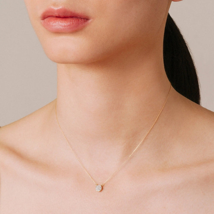 Adina - Solid Pave Disc Necklace in Y14K