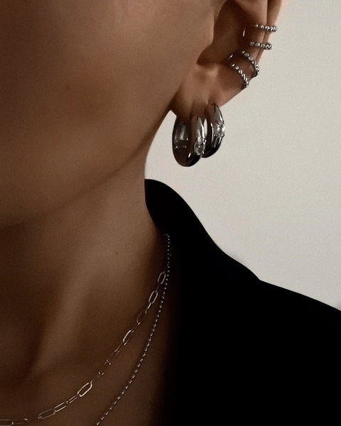 LUV AJ - Stone Orb Hoops in Silver