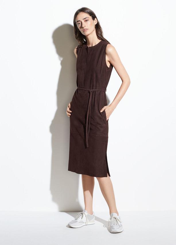 VINCE - Suede Belted Dress Black Truffle