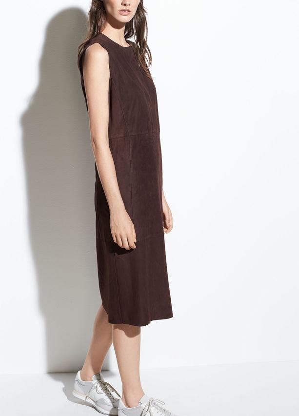 VINCE - Suede Belted Dress Black Truffle