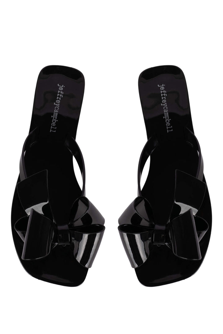 Jeffrey Campbell - Sugary Flat Jelly Bow Thong in Black Shiny