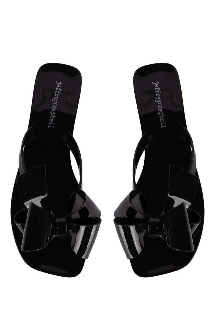 Jeffrey Campbell - Sugary Flat Jelly Bow Thong in Black Shiny