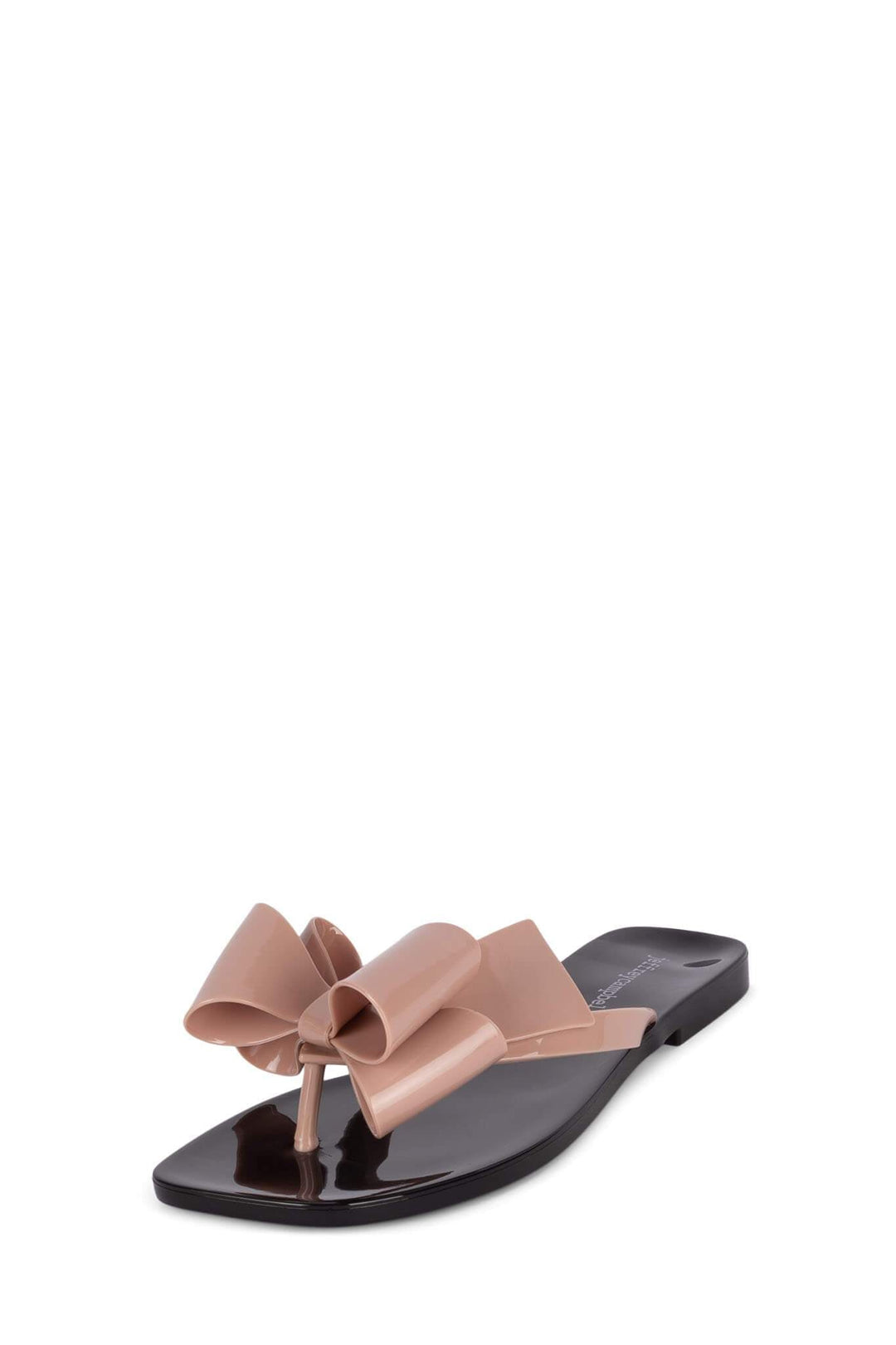 Jeffrey Campbell - Sugary Flat Jelly Bow Thong in Blush Shiny Black Shiny Shoes