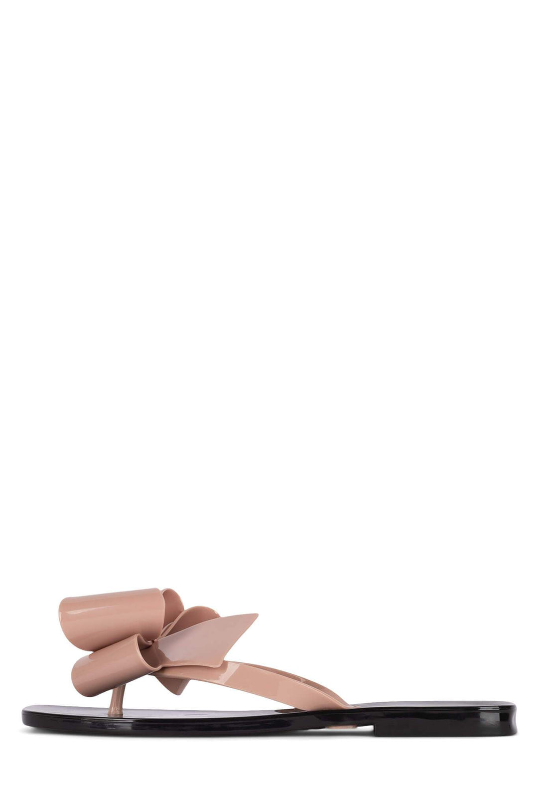 Jeffrey Campbell - Sugary Flat Jelly Bow Thong in Blush Shiny Black Shiny Shoes