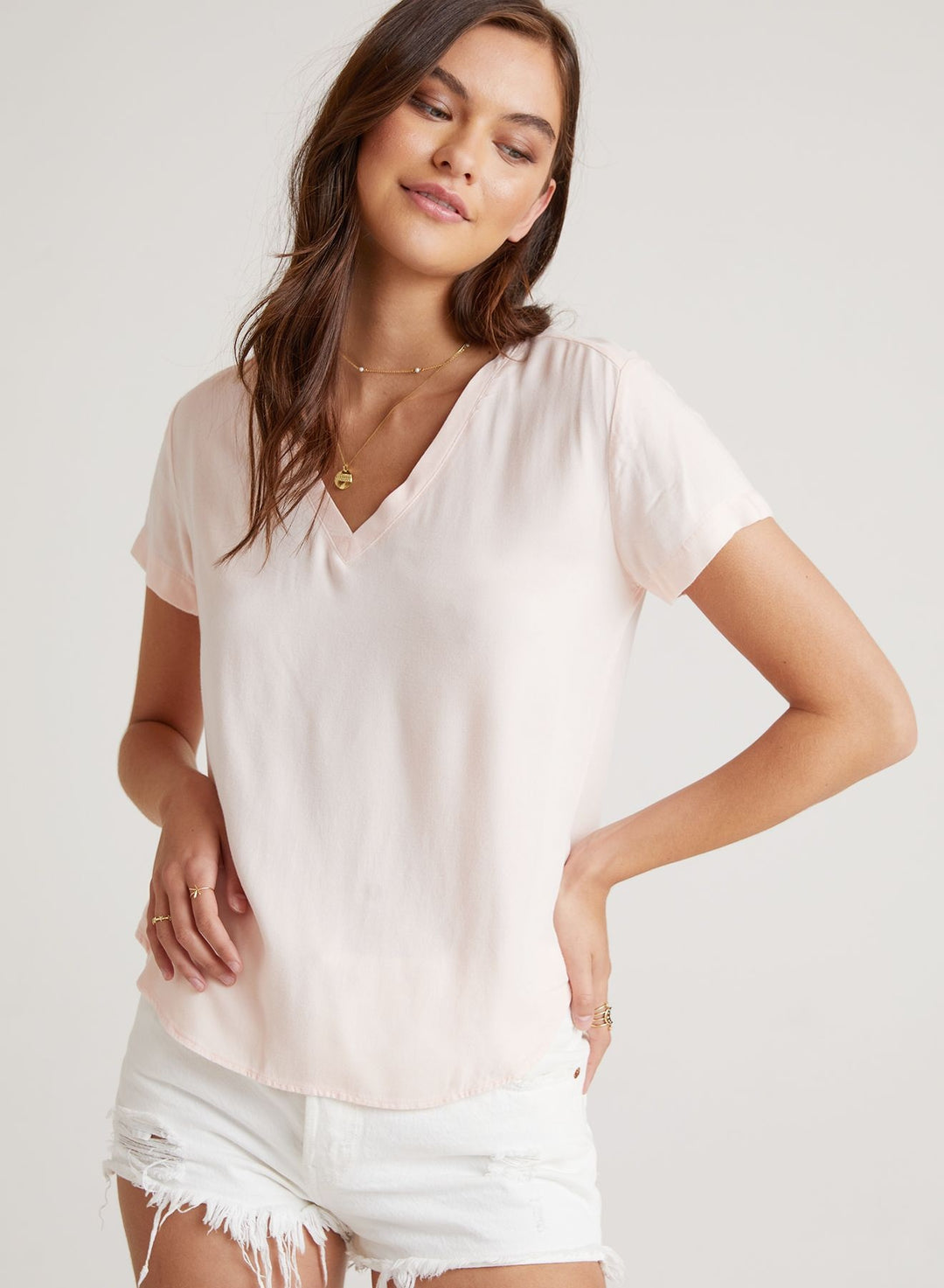 Bella Dahl - V-Neck Tee in Sunkissed Coral
