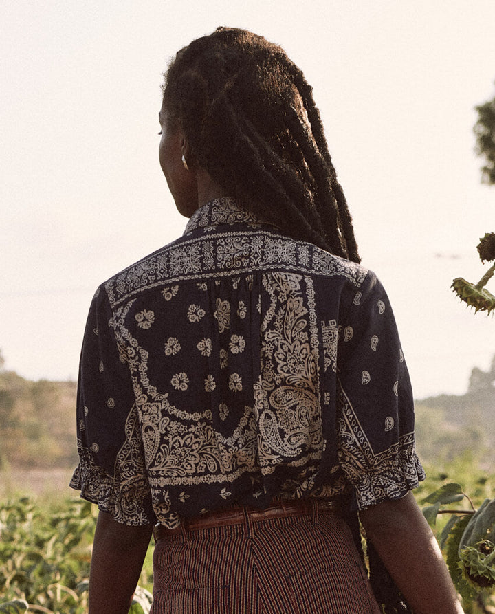 The Great - The Kerchief Top in Navy Bandana Print