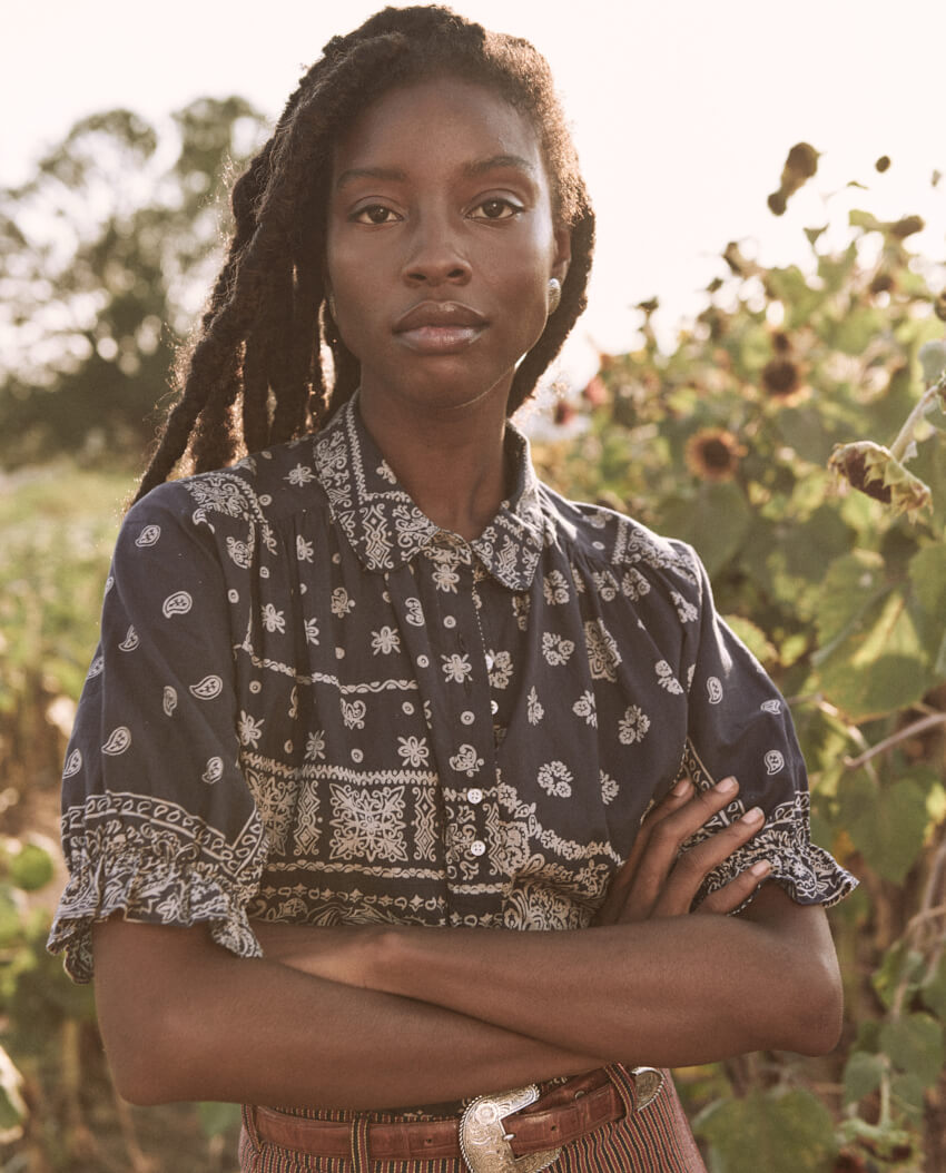 The Great - The Kerchief Bandana Print Shirt - Navy blue