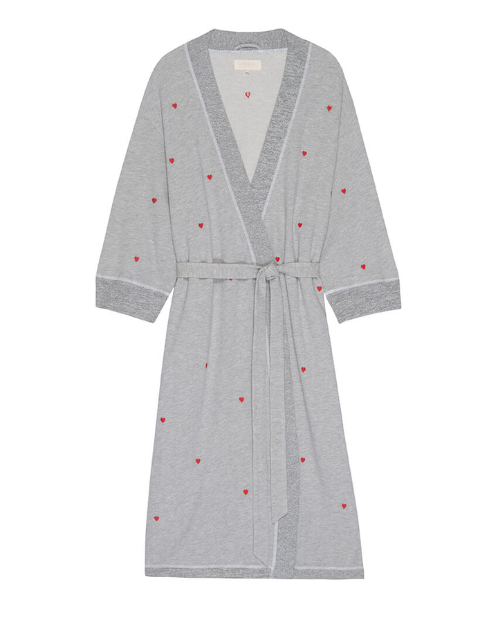 The Great - The Sweatshirt Robe in Light Heather Grey w/ Embroidered Hearts
