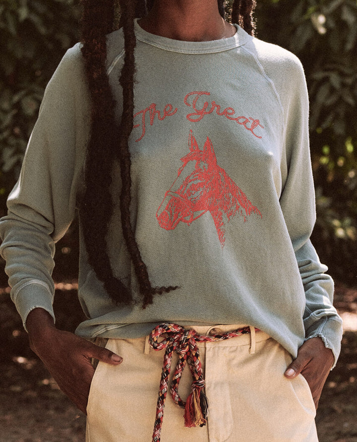 The Great - The College Sweatshirt with Stallion Graphic in Morning Light