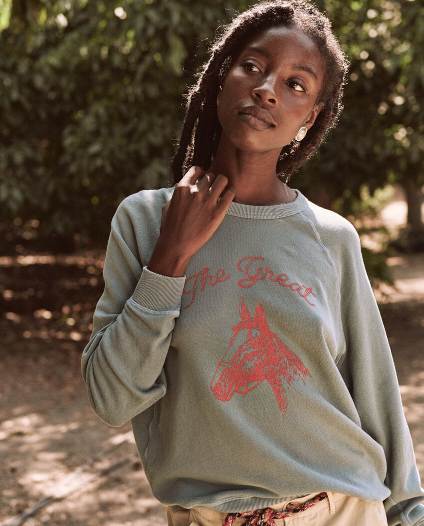 The Great - The College Sweatshirt with Stallion Graphic in Morning Light