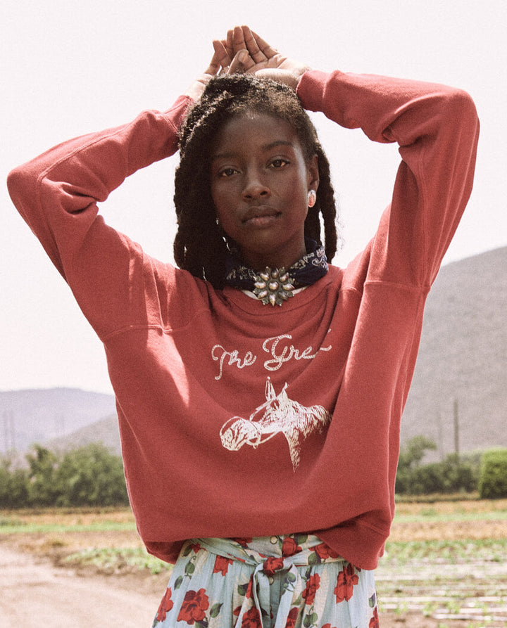 The Great - The College Sweatshirt with Stallion Graphic in Red Rose