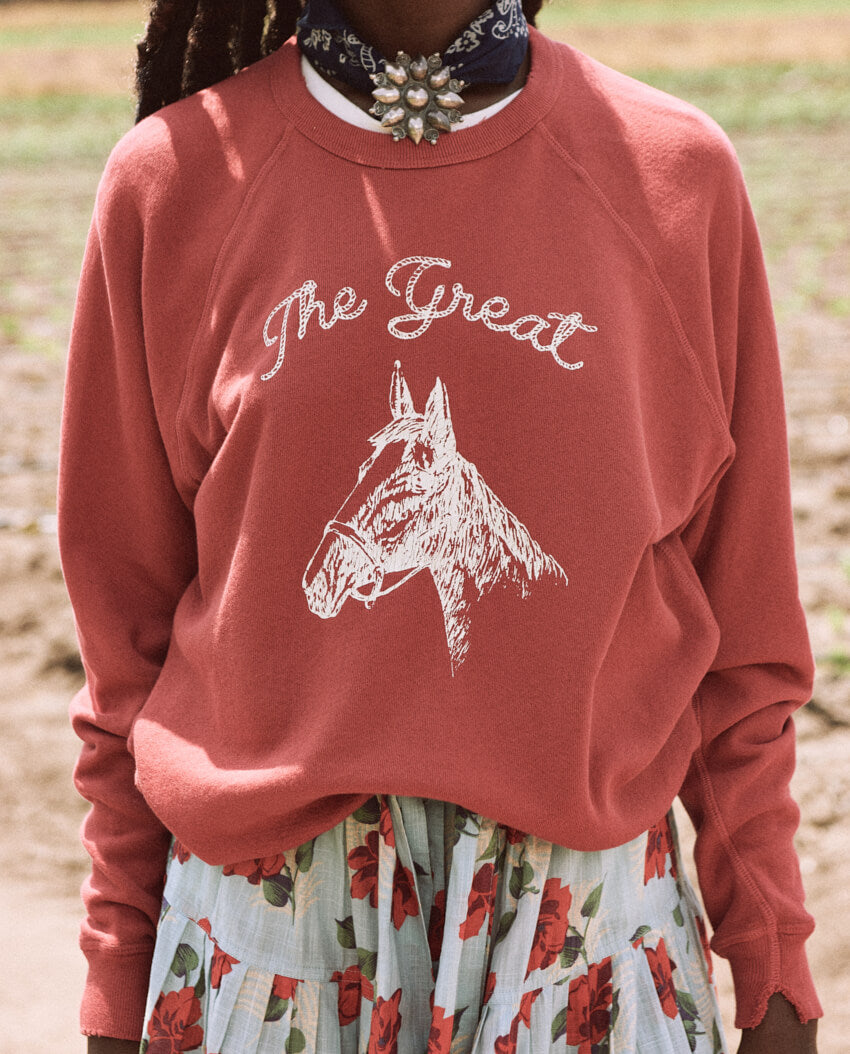 The Great - The College Sweatshirt with Stallion Graphic in Red Rose