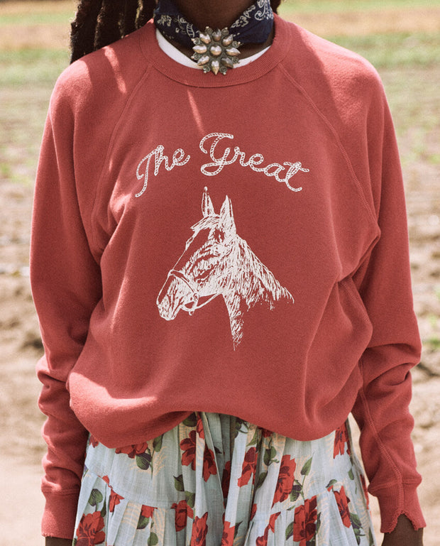 The Great - The College Sweatshirt with Stallion Graphic in Red 