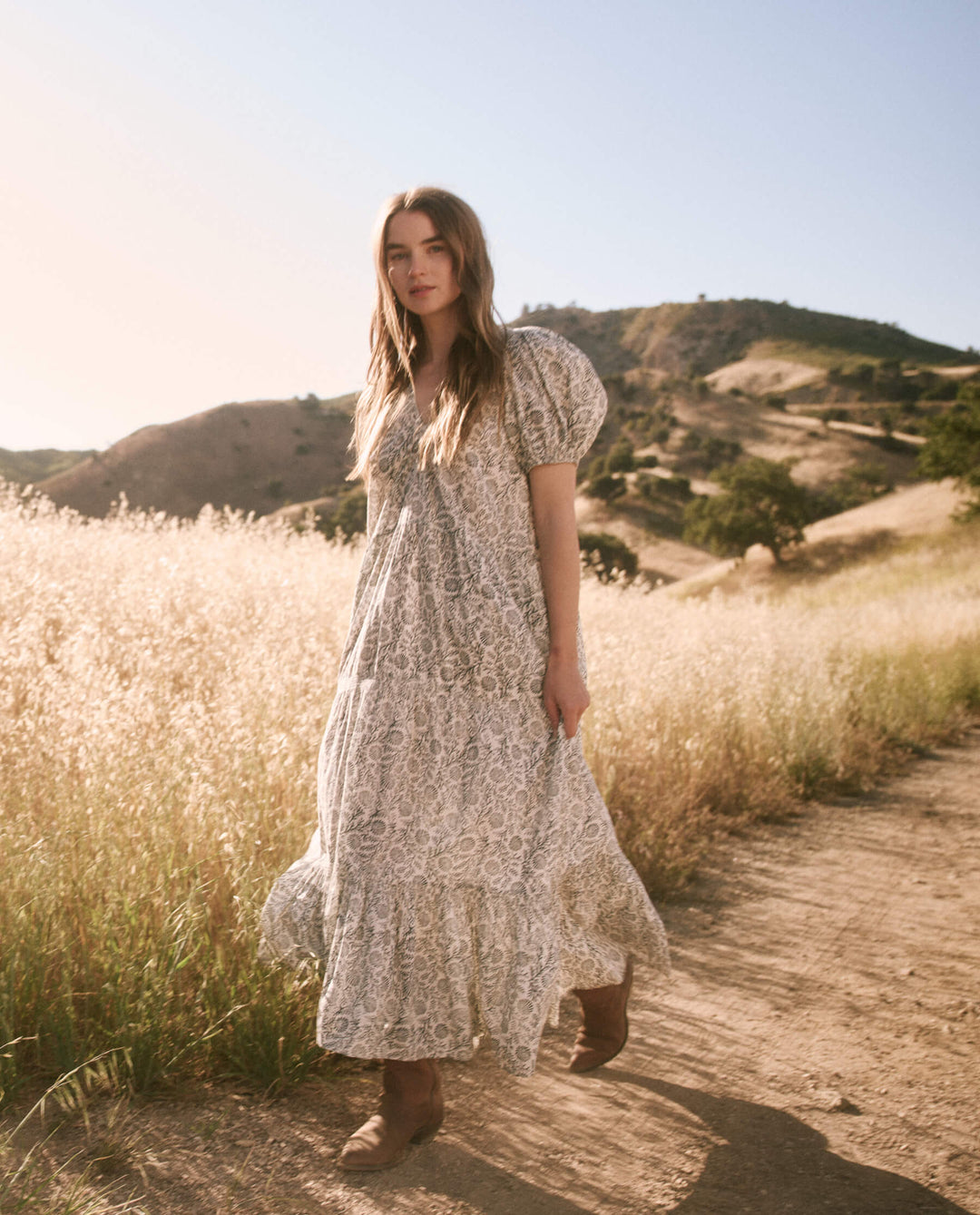 The Great - The Dakota Dress in Feather Grass Block Print