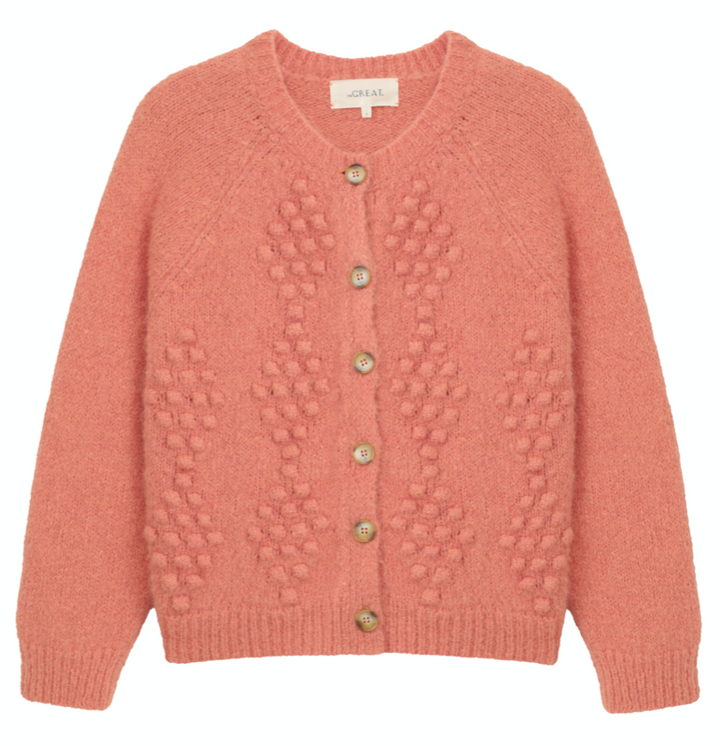 The Great - The Diamond Bobble Cardigan in Bright Rouge Cardigans