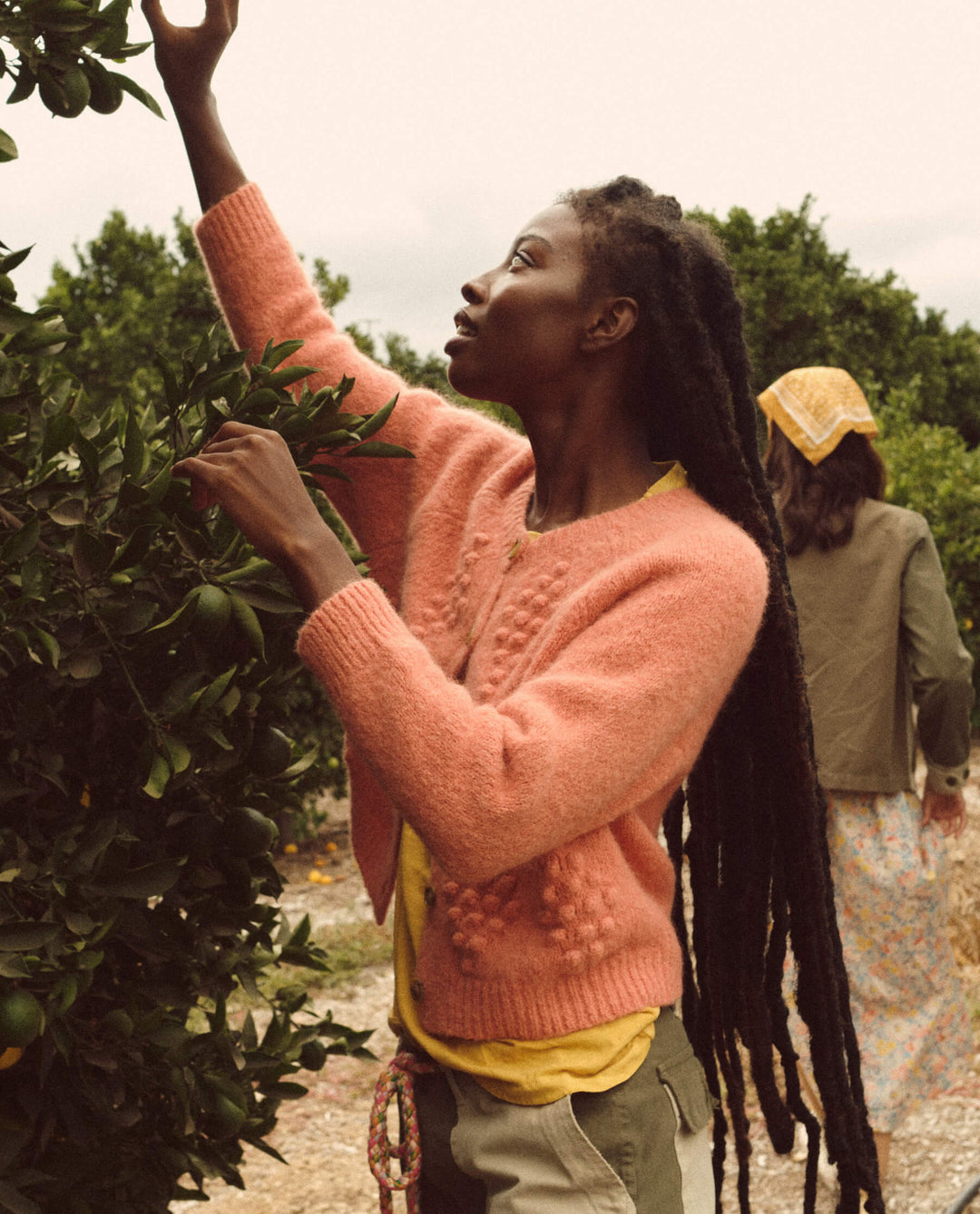 The Great - The Diamond Bobble Cardigan in Bright Rouge Cardigans