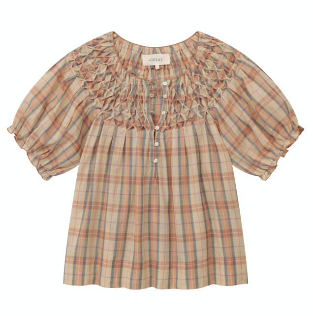 The Great - The Hazel Top in Washed Rose Plaid Tops