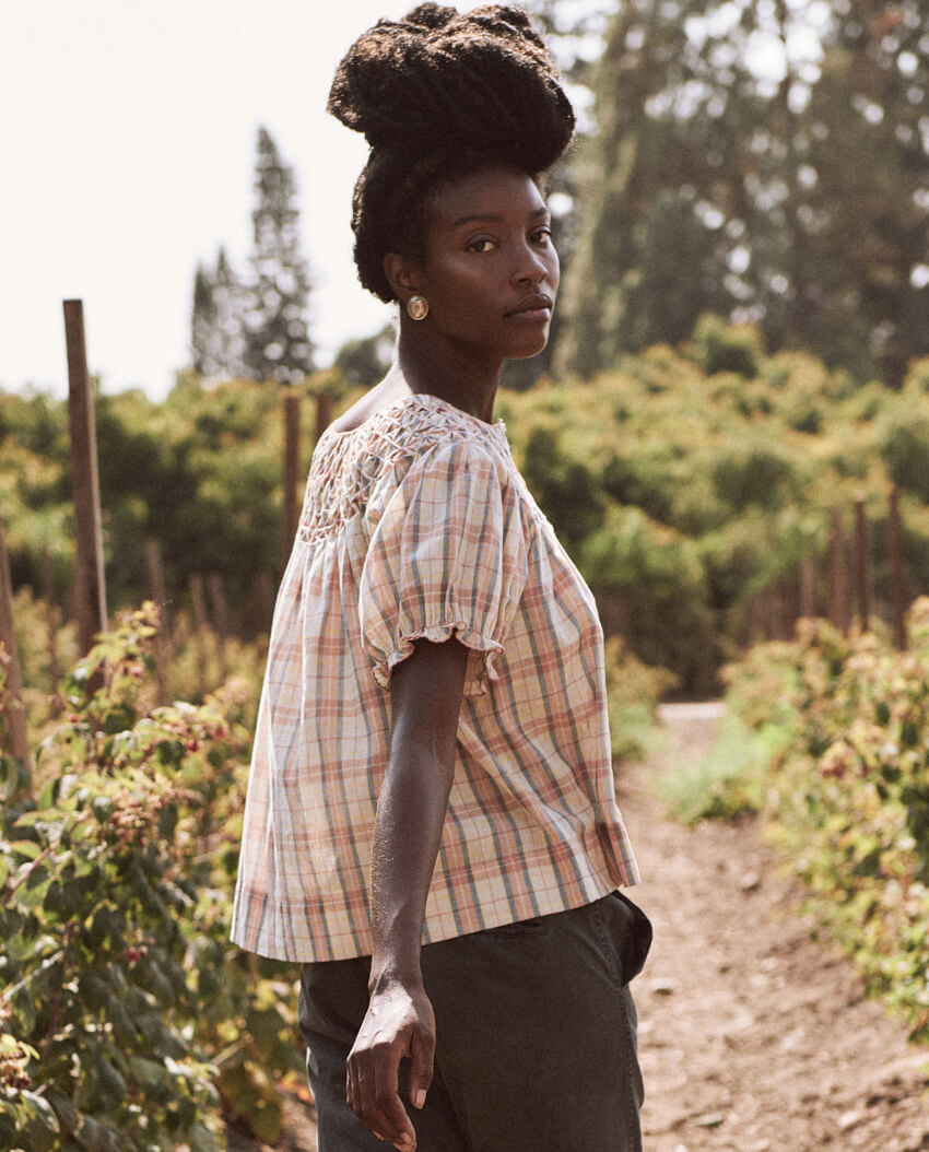 The Great - The Hazel Top in Washed Rose Plaid Tops