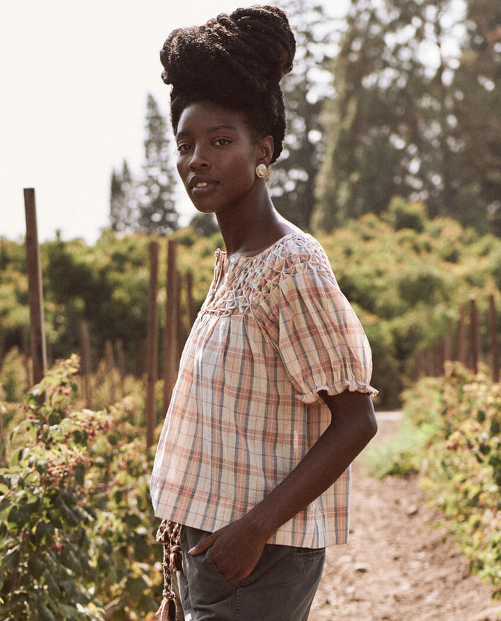 The Great - The Hazel Top in Washed Rose Plaid
