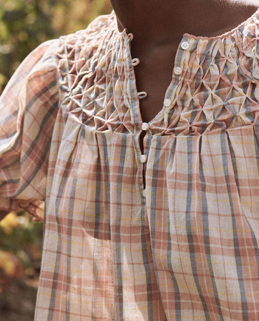 The Great - The Hazel Top in Washed Rose Plaid